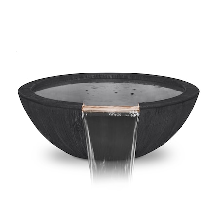 The Outdoor Plus 27 Round Sedona Water Bowl - Wood Grain GFRC Concrete - Ebony - OPT-27RWGWO-EBN